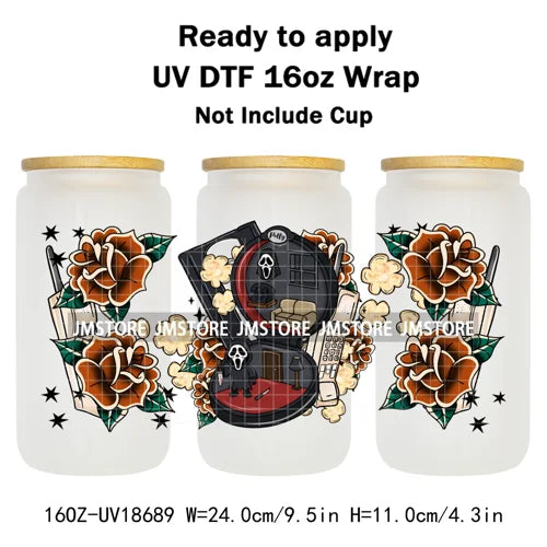 Halloween Nightmare Spooky Season 16OZ UV DTF Cup Wraps Ready To Apply Waterproof Transfer Stickers For Libbey Glass Can Tumbler