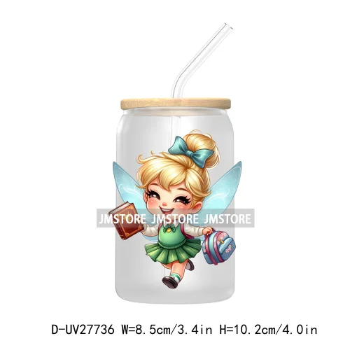 Cartoon Princess Back To School UV DTF Transfer Stickers Decals For Libbey Cold Cups Mugs Tumbler First Day Of School Students