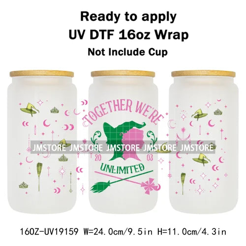 Coquette Green Pink Wicked Witch 16OZ UV DTF Cup Wraps Ready To Apply Waterproof Transfer Stickers For Libbey Glass Can Tumbler