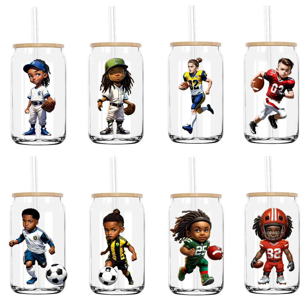 Baseball Football Sport Boy UV DTF Transfers Stickers Decals For Libbey Cold Cups Mugs Tumbler Waterproof DIY Craft