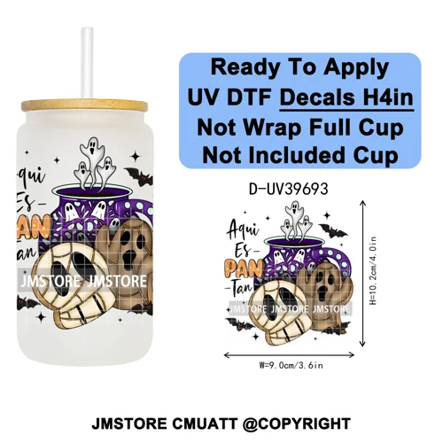 Mexican Conchas Spooky Ghost Concha UV DTF Decals Ready To Apply Waterproof Transfer Stickers Prints For 16OZ Libbey Glass Can