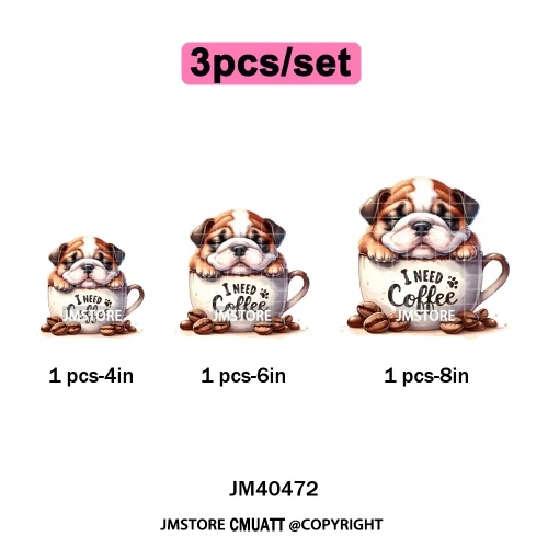 Funny Cartoon Pet Puppy Small Sleeping Cozy Coffee Dogs Lover Iron on DTF Washable Transfers Sticker Ready to Press for Clothing