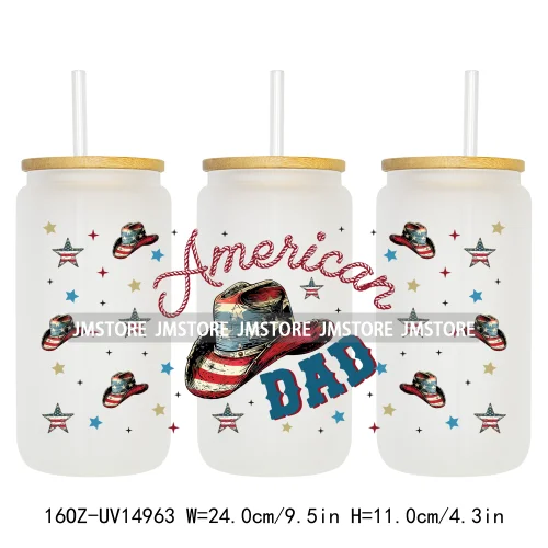 4th Of July American Dad Father's Day 16OZ UV DTF Cup Wraps Ready To Apply Waterproof Transfer Stickers For Libbey Glass Can Mug