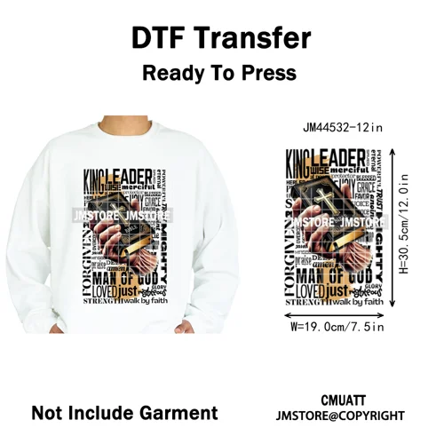 Bible Inspirational Quotes Black Prayer Men of God Religious Iron on Washable DTF Transfers Stickers Ready to Press for Textiles