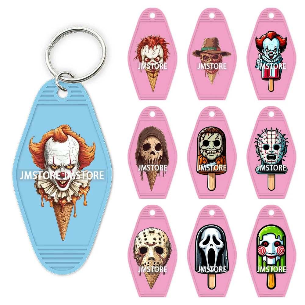 Horror Characters Halloween Ice cream UV DTF Motel Keychain Wraps Ready To Apply Waterproof High Quality Hotel Keychain Decals