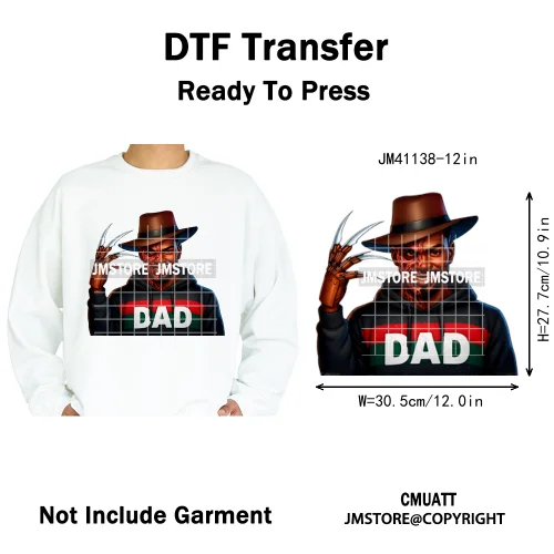 Halloween Spooky Afro Dad Scary Movie Smoking Character Costume Design Iron on DTF Transfer Stickers Ready to Press for Clothing