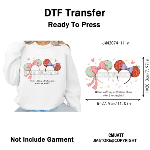 Cute Girls Coquette Magic Kingdom Mouse Ears Cartoon Quotes Iron on DTF Washable Transfers Stickers Ready to Press for T-shirts