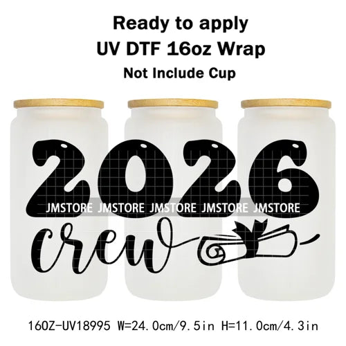 High School Senior Coquette Bow 16OZ UV DTF Cup Wraps Ready To Apply Waterproof Transfer Stickers For Libbey Glass Can Tumbler