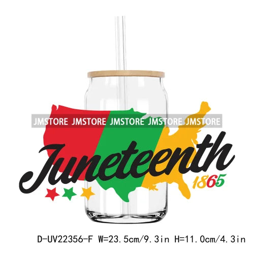 Celebrate 1865 Juneteenth Freedom UV DTF Sticker For 16OZ Libbey Glass Cup Can Wrap Transfer Stickers Custom Labels DIY Logo