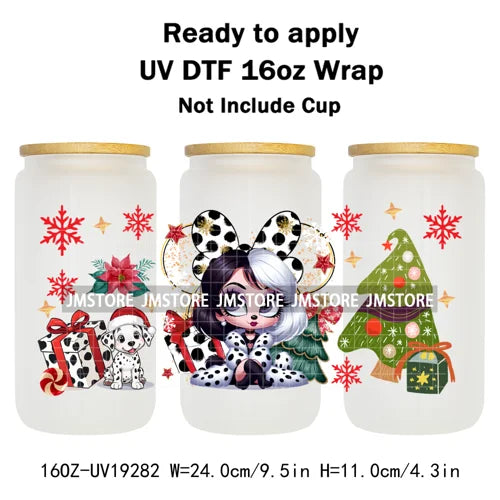 Christmas Couple Cartoon Princess UV DTF Cup Wrap Ready To Apply Transfer Sticker Custom 16OZ Tumbler Wraps For Libbey Glass Can