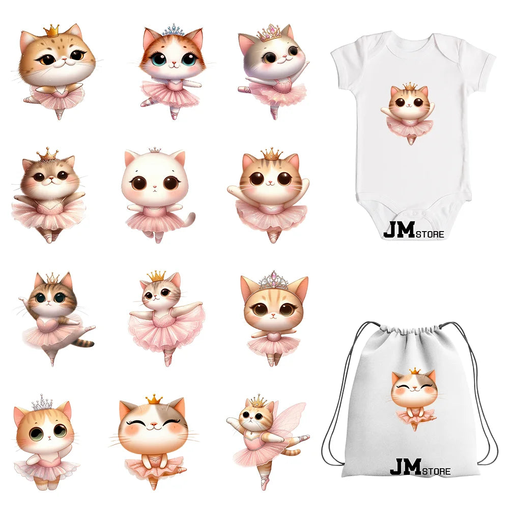 15cm 5.9in Kid Dancing Cats Animal Squirrel Iron On Transfer Sticker For Clothes Printed Thermal Applique Washable T-Shirt Decal