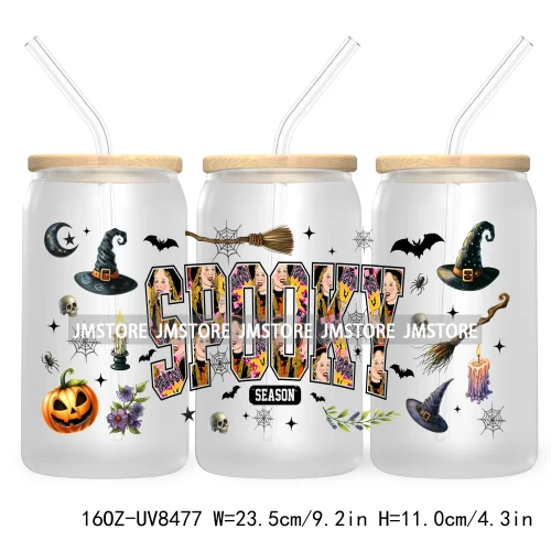 Cartoon Halloween Horror Friends UV DTF Sticker For 16OZ Libbey Glass Cup Can Wrap Transfer Stickers Custom Label DIY Logo Skull