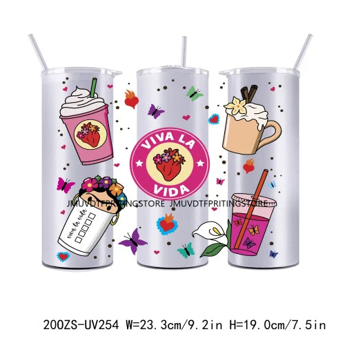 Funny Cafecito Y Chisme Conchas 20OZ UV DTF Tumbler Straight Wrap Transfers Stickers Custom Labels DIY Durable Waterproof Logo