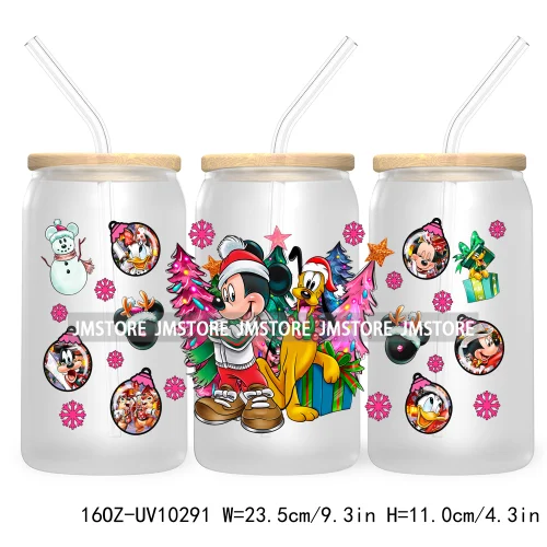 Princess Christmas Cartoon Friends 16OZ UV Cup Wrap DTF Transfer Stickers For Libbey Glass Can Cups Tumbler Magical Kingdom Vibe