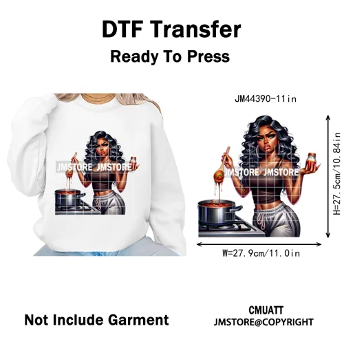 Angry Office African Girl Sassy Moods Housework Mom Iron on Washable DTF Heat Transfer Stickers Ready to Press for T-shirts Bags