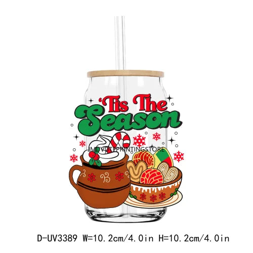 Tis The Season Latin Culture Christmas UV DTF Transfers Stickers Decals For Libbey Cold Cups Mugs Tumbler Waterproof DIY Logo