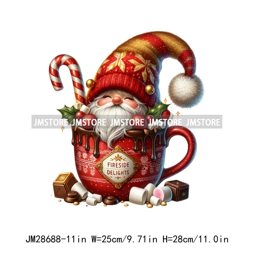 Winter Hot Cocoa Boy Cozy Gnomes Coffee Mug Tis The Season Happy Christmas Iron On DTF Heat Press Transfers Stickers For Clothes