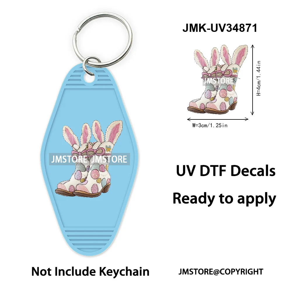 He is Risen Spring Easter Bunny Eggs Custom Logo WaterProof UV DTF Stickers For Motel Hotel Keychain Christian Easter Coquette