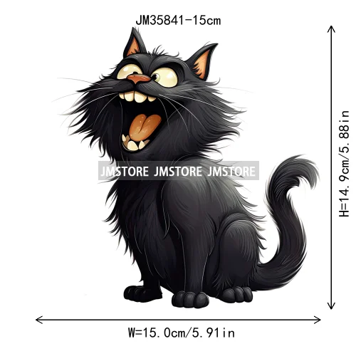 15cm 5.9in Kid Halloween Black Cat Iron On Heat Transfer Sticker For Clothes DTF Printed Vinyl Thermal Appliques Washable Decal