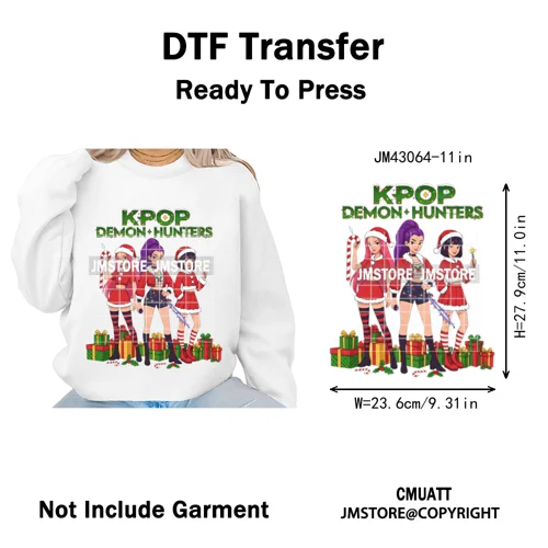Cartoon Kpop Demon Music Anime Girly Merry Christmas Iron on Washable DTF Heat Transfer Stickers Ready to Press for T-shirts Bag