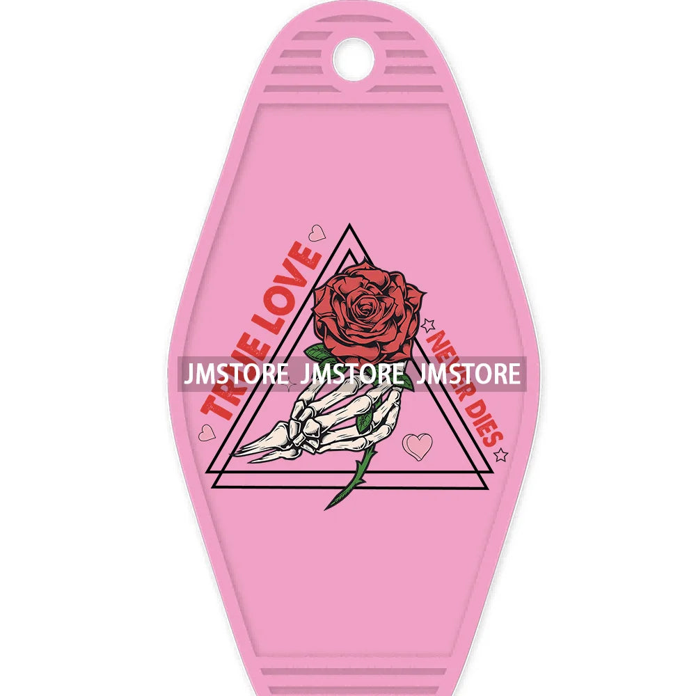 Loved To Death Skeleton Rose High Quality WaterProof UV DTF Stickers For Motel Hotel Keychain Blanks XOXO Valentines Day