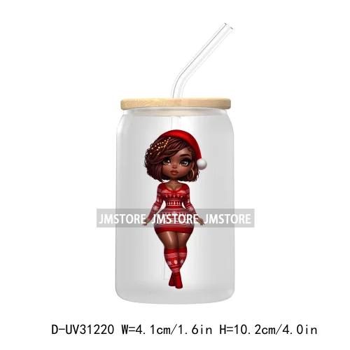 Afro Black Woman Christmas UV Sticker Decals For Libbey Cold Cups Mugs Tumbler Transfer Stickers Waterproof Labels Fashion Girls