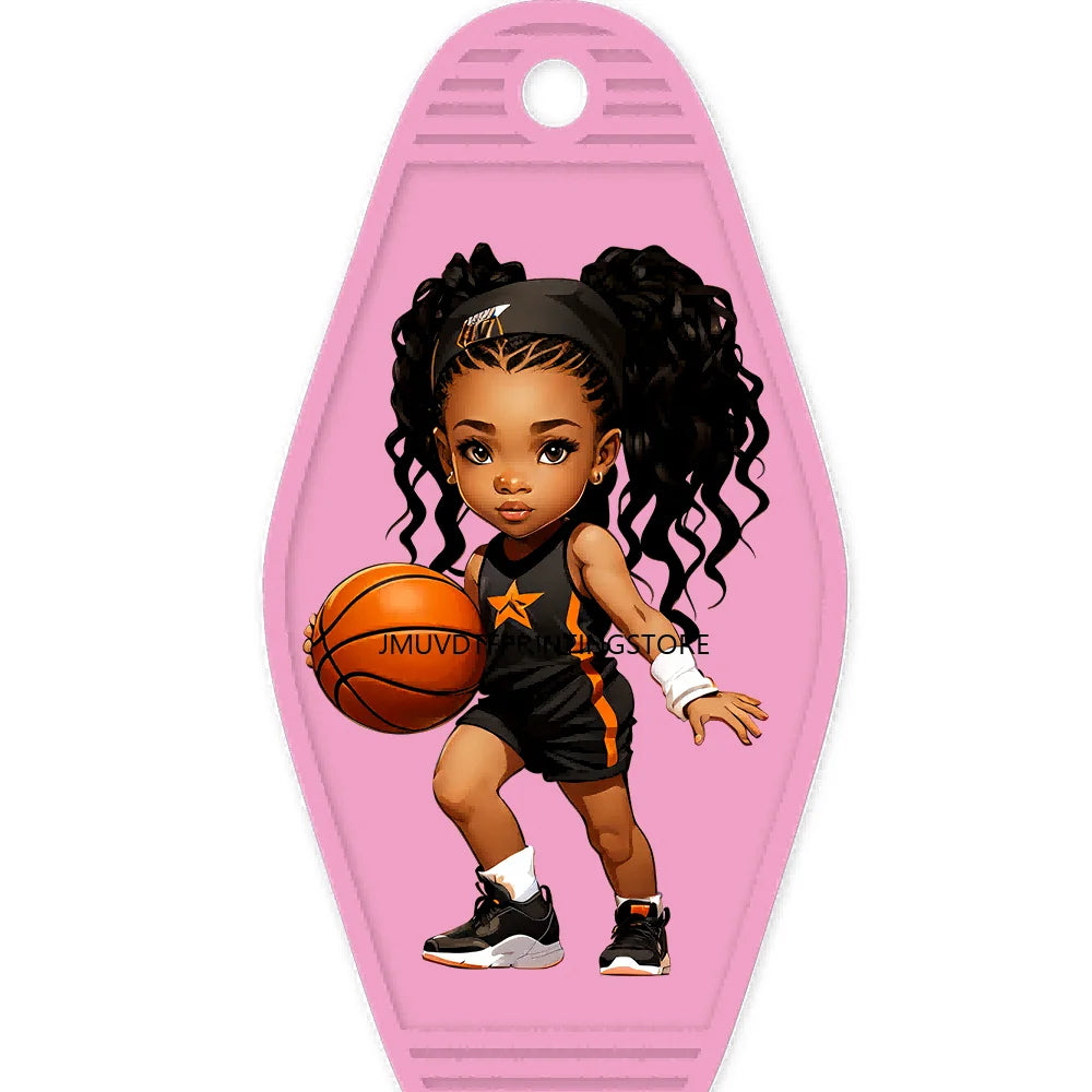 Cute Basketball Girl Players High Quality WaterProof UV DTF Sticker For Motel Hotel Keychain Cheerleading Girls