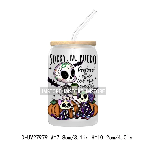 Mexican Latina Halloween Spooky Ghost UV DTF Transfer Stickers Decals For Libbey Cold Cup Mug Tumbler Label Coquette Girly Skull