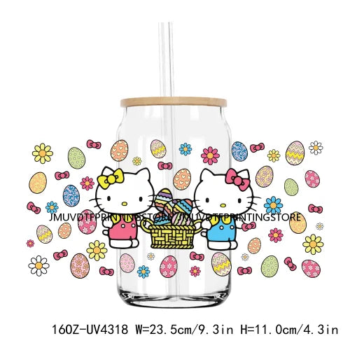 Easter Cartoon Bunny Eggs Coffee 16OZ UV DTF Cup Wrap Transfers Stickers Custom Labels DIY Waterproof Logo For Libbey Glass Can