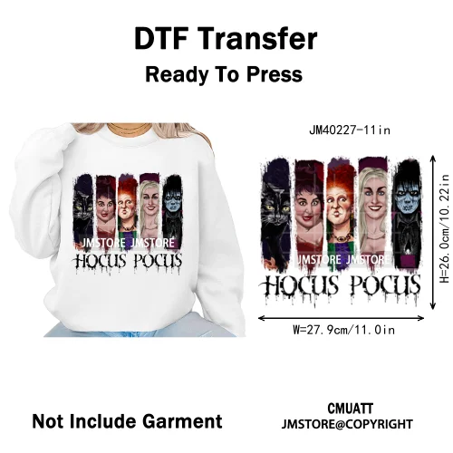 Horror Halloween Movie Witches Social Club Thug Life Coquette Iron on DTF Washable Transfers Stickers Ready to Press for Textile