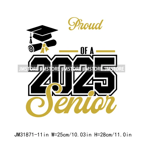 High School Graduation Proud Mom Of Senior 2025 Letters Iron On DTF Heat Transfers Stickers Ready To Press For T-shirts Bags