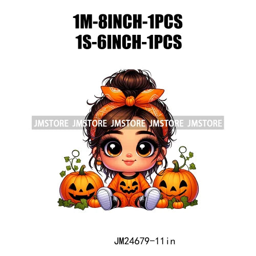 Funny Headband Hispanic Cute Latina Baby Girls Halloween Pumpkin Designs Iron On DTF Heat Press Transfer Stickers For Shirt Bags