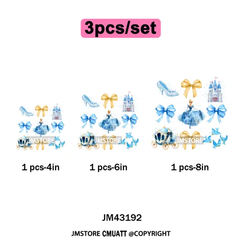 Colorful Girly Coquette Cartoon Princess Family Trip Iron on Washable DTF Heat Transfers Stickers Ready to Press for Clothing