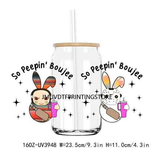 Cute Easter Bunny Cartoon UV DTF Sticker For 16OZ Libbey Glass Cup Can Wrap Transfer Sticker Custom Label DIY Logo Spring Flower