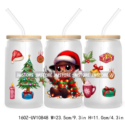 Christmas Movie Killer UV DTF Cup Wrap For Libbey Glass Can Transfer Stickers Waterproof Custom Labels Scary Horror Friends