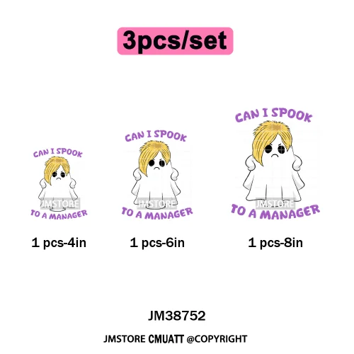 Cute Boos Ghost Pumpkin Halloween Season Thermal Printing Iron on DTF Washable Transfers Stickers Ready to Press for Textile