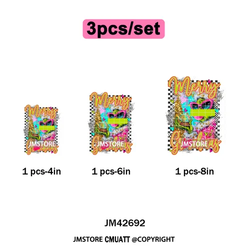 Holly Jolly Cute Cartoon Character Christmas Santa Tis The Season Iron on DTF Heat Transfers Stickers Ready to Press for Garment