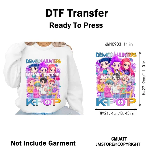 Cartoon Girl Dinner Kpop Merch Idol Band Group Music Movie Iron on DTF Washable Transfers Stickers Ready to Press for Textile