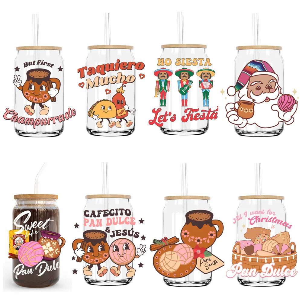 Mexican Christmas Concha UV DTF Transfers Stickers Decals For Libbey Cold Cups Mugs Tumbler Waterproof DIY Craft