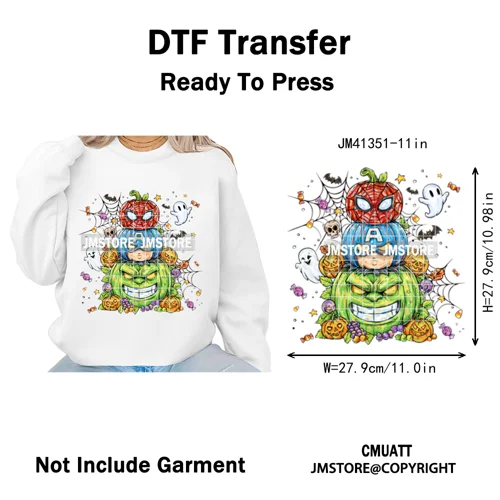 Cartoon Friends Character Faux Glitter Coquette Pumpkin Girly Halloween Iron on DTF Transfer Stickers Heat Press for Hoodies Bag
