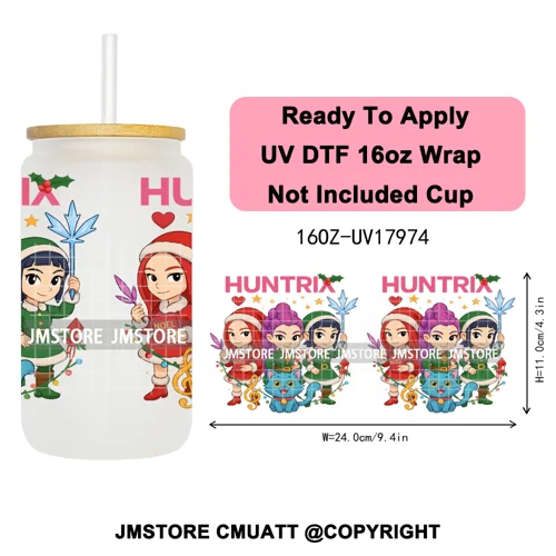Christmas Edition Kpop Demon Festive Anime Girls UV DTF Stickers Ready To Apply Cup Wrap High Quality For 16OZ Libbey Can Glass