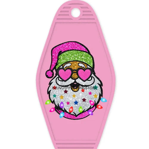 Glitter Christmas Santa With Sunglasses High Quality WaterProof UV DTF Sticker For Motel Hotel Keychain Reindeer Turkey