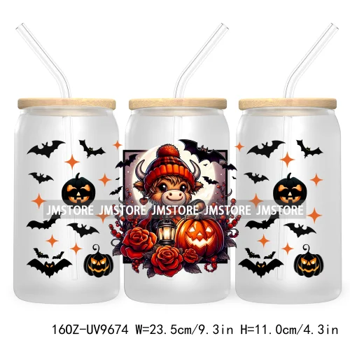 Halloween Spooky Bat Cartoon Character 16OZ UV DTF Cup Wrap Transfer Stickers Custom Labels Waterproof Logo For Libbey Glass Can