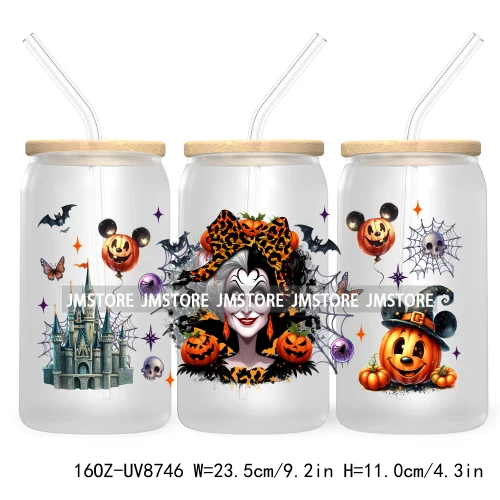 Halloween Leopard Cartoon Princess 16OZ UV DTF Cup Wrap Transfer Sticker Custom Labels Waterproof Logo For Libbey Glass Can Fall