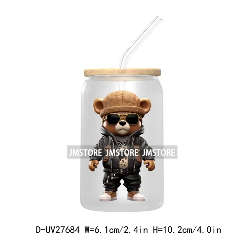 Colorful Urban Streetwear Bear UV DTF Transfer Stickers Decals For Libbey Cold Cups Mugs Tumbler Waterproof Logo Hip Hop Animals