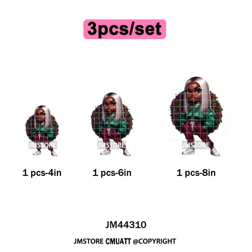 Sassy Black Girl Santa Christmas Bright Gingerbread Iron on Washable DTF Heat Transfers Stickers Ready to Press for Sweatshirts