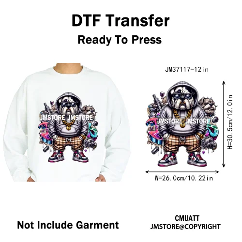 12in Cartoon Graffiti Streetwear Tiger Bunny Animal King Hip Hop Poster Iron on DTF Transfer Stickers Ready to Press for Hoodies