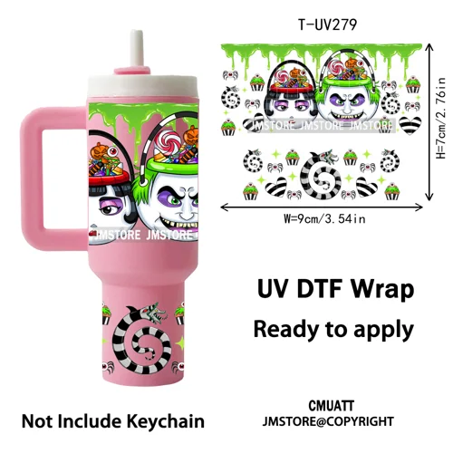 Halloween Nightmare Cartoon Characters UV DTF Mini Tumbler Keychain Wraps Ready To Apply Transfer Stickers Waterproof Decals