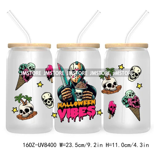 Killer Summer Vibes UV DTF Sticker For 16OZ Libbey Glass Cup Can Wrap Transfer Stickers Custom Labels DIY Logo Horror Halloween