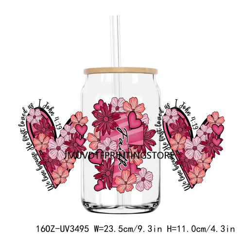 Valentine's Day Skull Skeletion Flower UV DTF Sticker For 16OZ Libbey Glass Cup Can Wrap Transfer Sticker Custom Labels DIY Logo